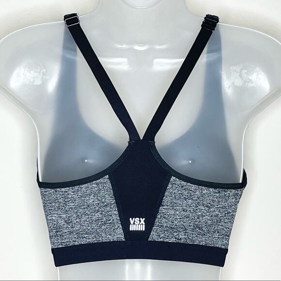 VSX SPORT gray & black zip front high impact racerback sports bra size 32DD - Picture 5 of 7